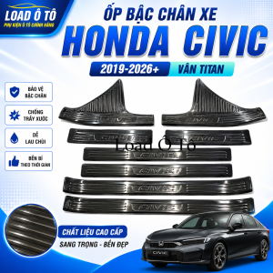 Ốp Bậc Cửa Nẹp Bước Chân Trong Ngoài Xe Honda Civic 2023-2026 chất liệu Titan Cao Cấp