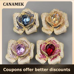 【 CANAMEK 】 Fashion Exquisite Rhinestone Crystal Flower Brooch For Women Clothing Coat Jewelry Accessries Gifts