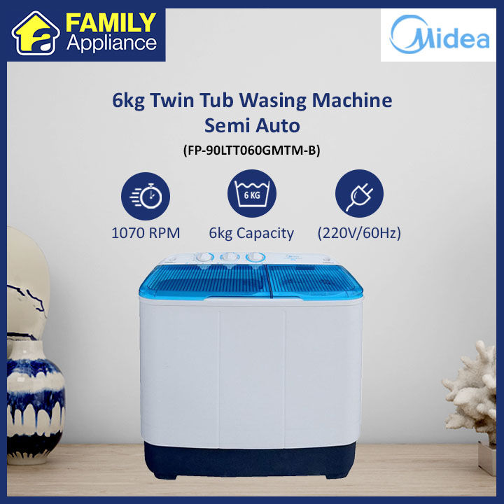 MIDEA 6kg Twin Tub Washing Machine with Regular Wash Action Settings FP