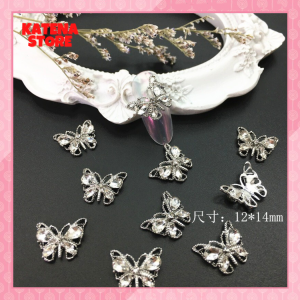 Phụ Kiện Charm Trang Trí Móng Tay Hình Bướm Bằng Kim Loại Đính Đá Sang Trọng