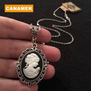 【CANAMEK】 Beauty Cameo Necklace Gothic Jewelry Vintage Victorian Carved Beauty Charm Choker For Women Girls