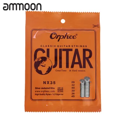 [ammoon]Orphee NX35 Nylon Classical Guitar Strings 6pcs Full Set Replacement (.028-.045) Nylon Core Silver Jacketed Wire Hard Tension