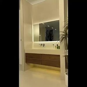 Vintage Style Rock Slab Curved Laundry Cabinet with Integrated Washbasin & Bathroom Washstand Sink