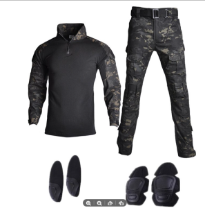 เครื่องแบบทหารเสื้อ + กางเกงศอกเข่าแผ่นกลางแจ้งเพนท์บอลยุทธวิธีชุดหญ้าพรางตัวเสื้อผ้าล่าสัตว์