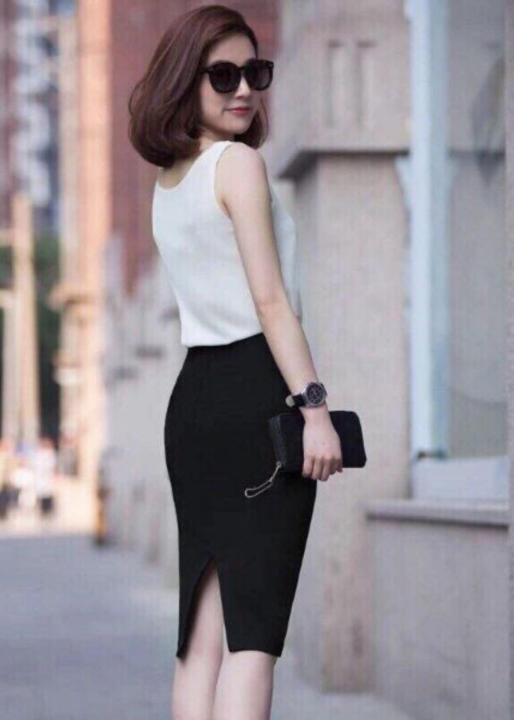 Chân váy đen cá tính xẻ tà cao Tuyệt Đẹp - Ngọc Bích Fashion ☑️☑️☑️