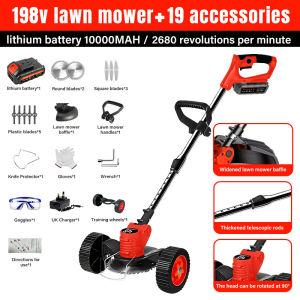 Portable cordless electric lawn mower 198V lawn mower with wheels Accessories Removable battery lawn mower has battery light LED one month warranty