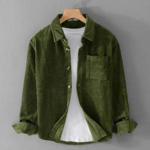 Mens Wear Corduroy Long Sleeve Shirt 100% Cotton Casual Youth Vintage Army Green Workwear Thickened Single-Breasted Coat
