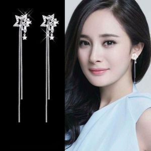 good 999 jewelry S925 silver Star zircon Earrings with tassel ES6019
