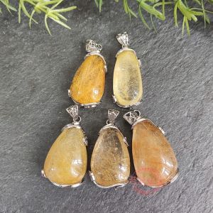 Cross-border accessories   Natural Stone Water Drop Crystal Hair Crystal Pendant Necklace for Women   Yellow Rutilated Quartz Pendant Necklace