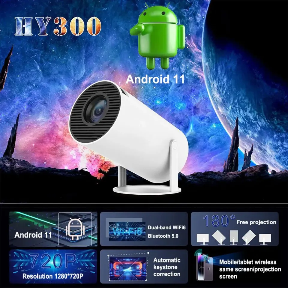HY300 Smart Projector Android 11.0 MINI Portable 5G WIFI Home Cinema 720P