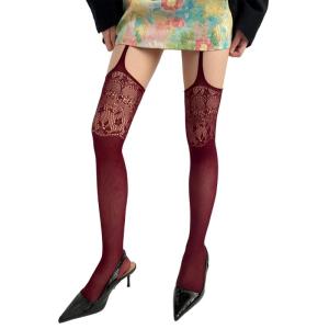 Lace Fishnet Thigh High Garter Stockings Patterned Tights for Women Garter Belt Tights Suspender Pantyhose Streetwear
