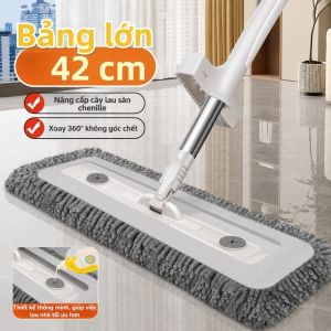 Cây Lau Nhà Cao Cấp 42cm | Tự Vắt Không Bẩn Tay Châm Nước Trực Tiếp Lau Sạch Nhanh Tặng 2 Bông