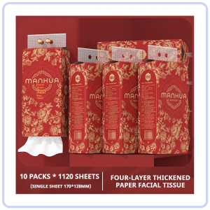 【Pure Care】 【10 Packs/Box】ManHua Red Flower 4-Ply Tissue / Hanging Paper Towel / Hangable Napkin