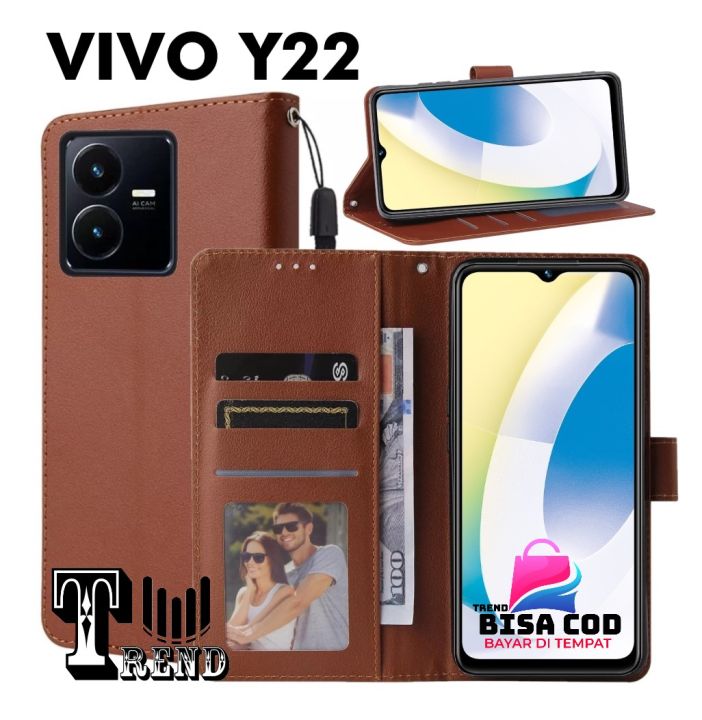 LEATHER CASE FLIP UNTUK VIVO Y22 FLIP WALLET CASE KULIT UNTUK