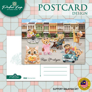Postcard Design Asian Vintage Heritage Food street Culture Concept (BUY 10 FREE 1)