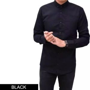Kemeja Hitam Solid Pria Lengan Panjang Formal Kasual Kantoran Kuliah BEST QUALITY