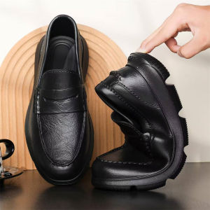 New Mens Black Shoes Fashion Inspired All Seasons 5CM Thick Rubber Sole Non-Slip Waterproof Ideal for School Work Daily Wear Korean Closed Toe Footwear 0125523