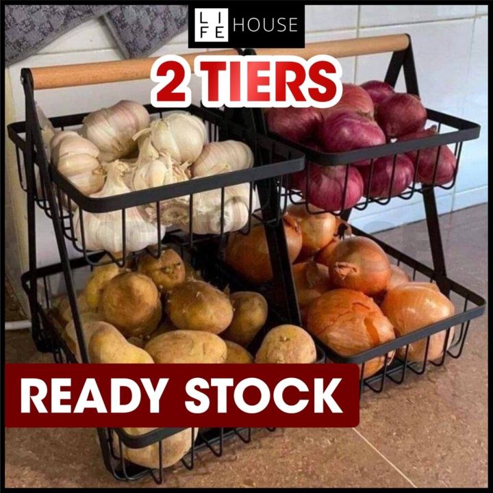 2 Tier Onion Rack Fruit Basket Rak Bawang Bertingkat Vegetable Storage