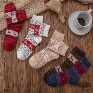 [COD] Biubiuni 1 Cặp Hươu Patterned phụ nữ in vớ dày thích hợp cho ấm áp mềm mại thoải mái giáng sinh vớ mùa thu mùa đông vớ