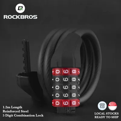 ROCKBROS 1.2m Bicycle Lock Cycling 5 Digit Combination Steel Anti Theft Security Locks For Bikes