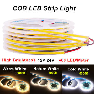 Angelila FCOB LED Strip Light 480 LED High Density Flexible FOB COB Led Light RA90 Warm Nature Cool White Linear Dimmable 12V 24V LED Tape Ribbon for Room Kitchen Wall Car Frame Bed Decor