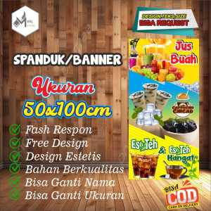 Spanduk Banner Ukuran 50x100cm JUS BUAH Free Custom Design Dan Ukuran