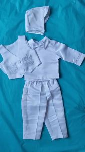 White Christening Clothes for Baby Boy: Bow Romper Set & Gentleman Infant Outfit