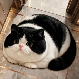 TI9P Diatomaceous Earth 3D Cat Floor Mat Realistic 45×60CM Bathroom Carpet Cute Non-slip Bedroom Door Rug Home Decor