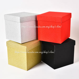 FOLDABLE GLITTER Shinning Square Flower Bouquet Door Gift Surprise Chocolate Birthday Box Kotak Bunga Hadiah Hantaran