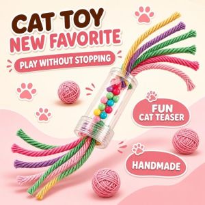 78YUANFF Tasseled Cat Rope Toy Colorful Bite-resistant Interactive Cat Toy Beaded Cat Chew Toy Indoor Toy