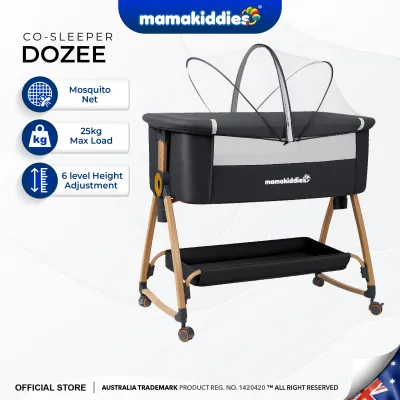 [GEN 2] Mamakiddies Dozee Baby Co-Sleeper Crib with Wheels Mosquito Net & Adjustable Height | Portable Bedside Bassinet Katil Baby Boleh Lipat