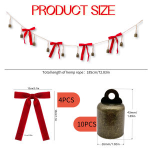 Hot-selling Christmas bell string with velvet bow decorations Christmas tree ornaments vintage wind chimes and door hanging decorations