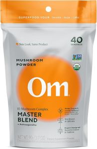 OM Master Blend Mushroom Powder – Organic Mushroom Supplement with 10 Mushrooms and Ashwagandha - Support Immunity Gut Health & Stress Relief 3.17 oz (40 Servings)