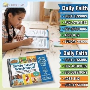 Kids Bible Workbook Spiral Bound Christian Learning Activity Book Quiz Pages Home Study Sunday School Gift Ages 8 12