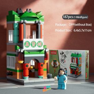 唐人街积木 Building Blocks China Ancient Street Building Brick Shop Store Creative Educational Toys Childrens Gift