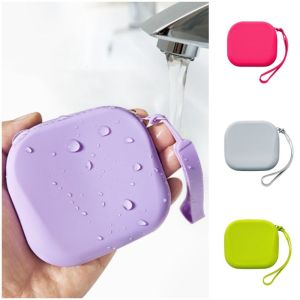 FANME Silicone Silicone Coin Purse Morandi Color Square Lipstick Pouch Casual Waterproof Mini Storage Bag Woman Girls