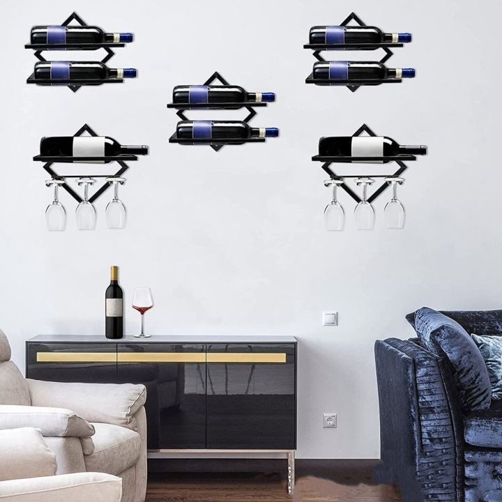 GEMMA Metal Upside Down Wine Rack Black/Gold 2 Bottle Bottle Display