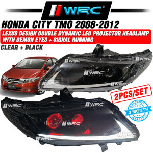 Honda City TMO 2008 - 2012 Lexus Design Double Led Dynamic Projector Headlamp With Demon Eyes + Signal Running ( Clear +