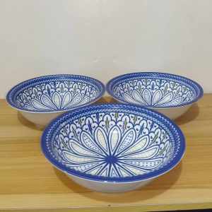 PORCELAIN Serving Bowl 9 INCHES X 2.5 INCHES with PALACE MOROCCAN BLUE & YELLOW PALETTE for 3-5 servings