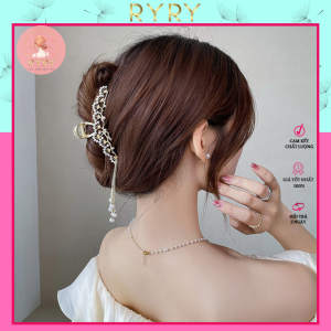 Kẹp tóc kim loại càng cua tua rua đính ngọc phong cách tiểu thư sang trọng hàn quốc
