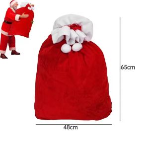 【Residence】2Pcs Large Santa Claus Bags with Drawstring Red Velvet Santas Present Sack Bags Christmas Party Decoration