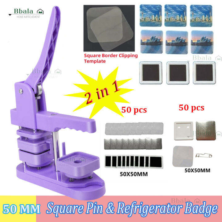 2 in 1 Square Refrigerator and Pin Badge Machine Badge Machine Set 50mm ...