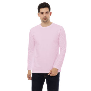 Kaos Polos Pria Oneck Lengan Panjang Bahan Katun Combed 30s Warna Pink Baby