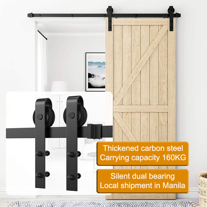 Barn Door Sliding Set 4.9Ft/6Ft/6.6Ft/8 Ft Black Carbon Steel Sliding