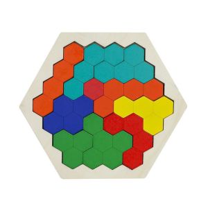 JIYAN2866 Wooden Tangram Intelligence Toy Montessori Parent-child Time IQ Games Puzzle Birthday Gifts Safe Hexagon Tangram Puzzles Kids Adults