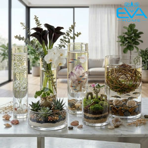 Bình Hoa Thủy Tinh Trụ Tròn Cao Cấp Trang Trí Decor Nhà Cửa Hiện Ðại Nhiều Kích Thước