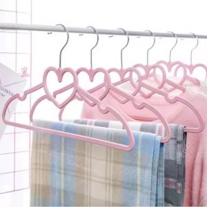 10pcs Cute Heart Shape Non Slip Hanger With Thickened Shoulder For Heavy Sweater Coat Clothes Storage