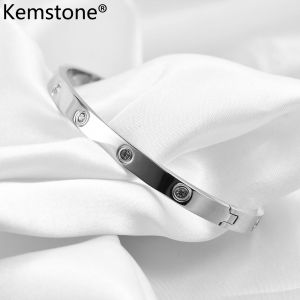 Kemstone Stainless Steel Zircon Couple Bangle Bracelet Womens Love Bracelets