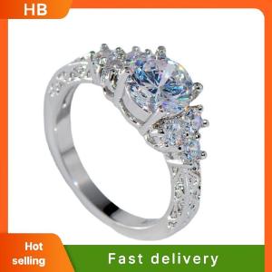 HB Exquisite Fashion Silver Color Engagement Rings For Women Fashion White Zircon Stones Ring Anniversary Bridal Wedding Jewelry