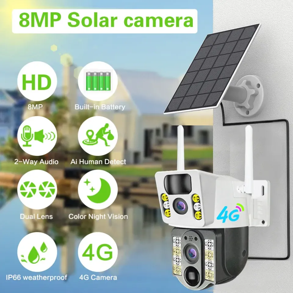 V380 8MP 4K Solar IP Camera 4G Sim Dual Lens Outdoor 10xZoom PIR